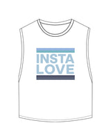 The Crop Muscle Tank - White - Instaphysiques - Center Chest Stacked - Full Color