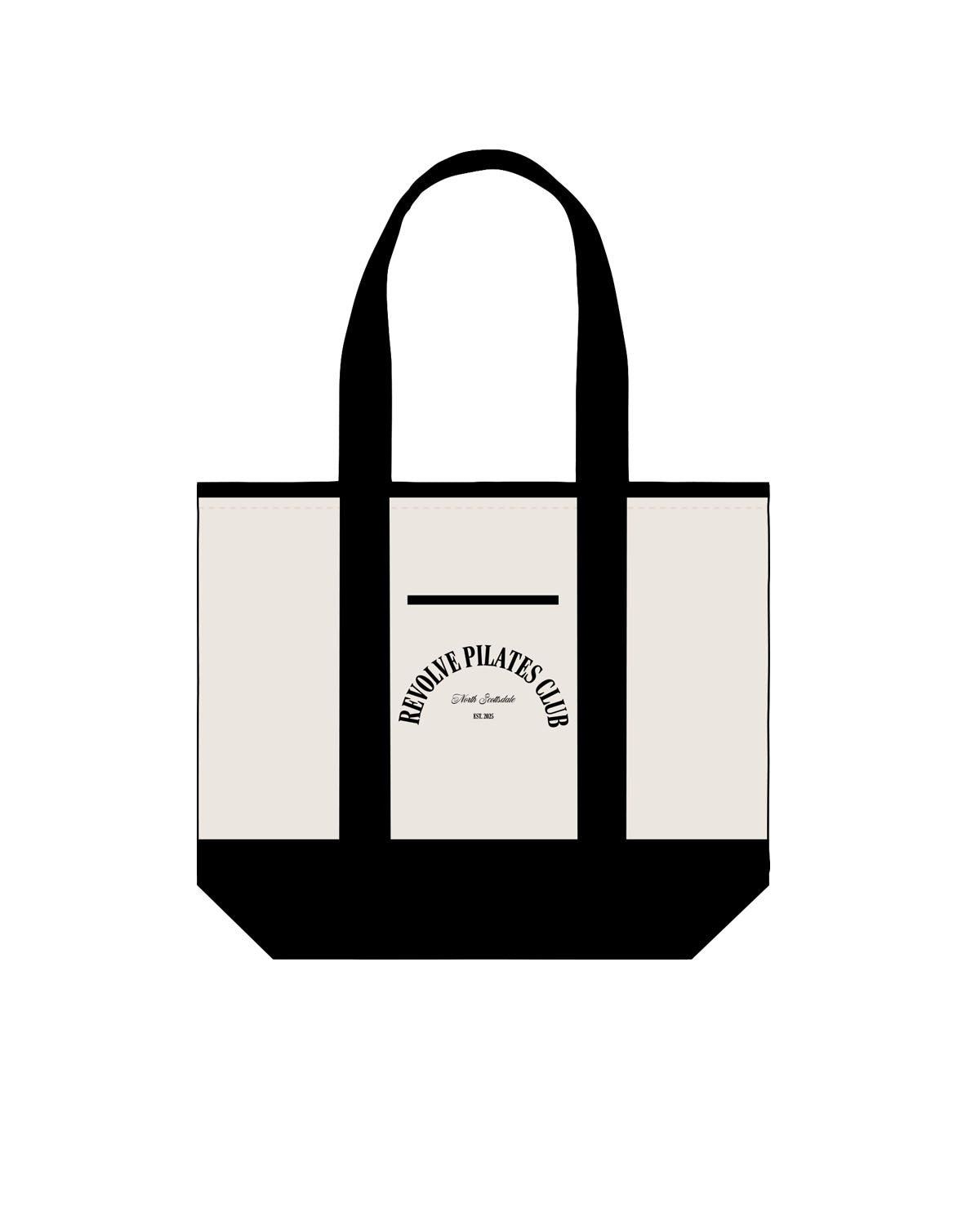 The Contrast Tote Bag - Natural / Black - Revolve Pilates - Center Body Arc Stacked - Printed - Black