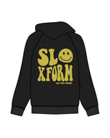 The Womens Hoodie - Washed Black - Slo x Form - Left Chest & Back Stacked - Printed - Yellow Green