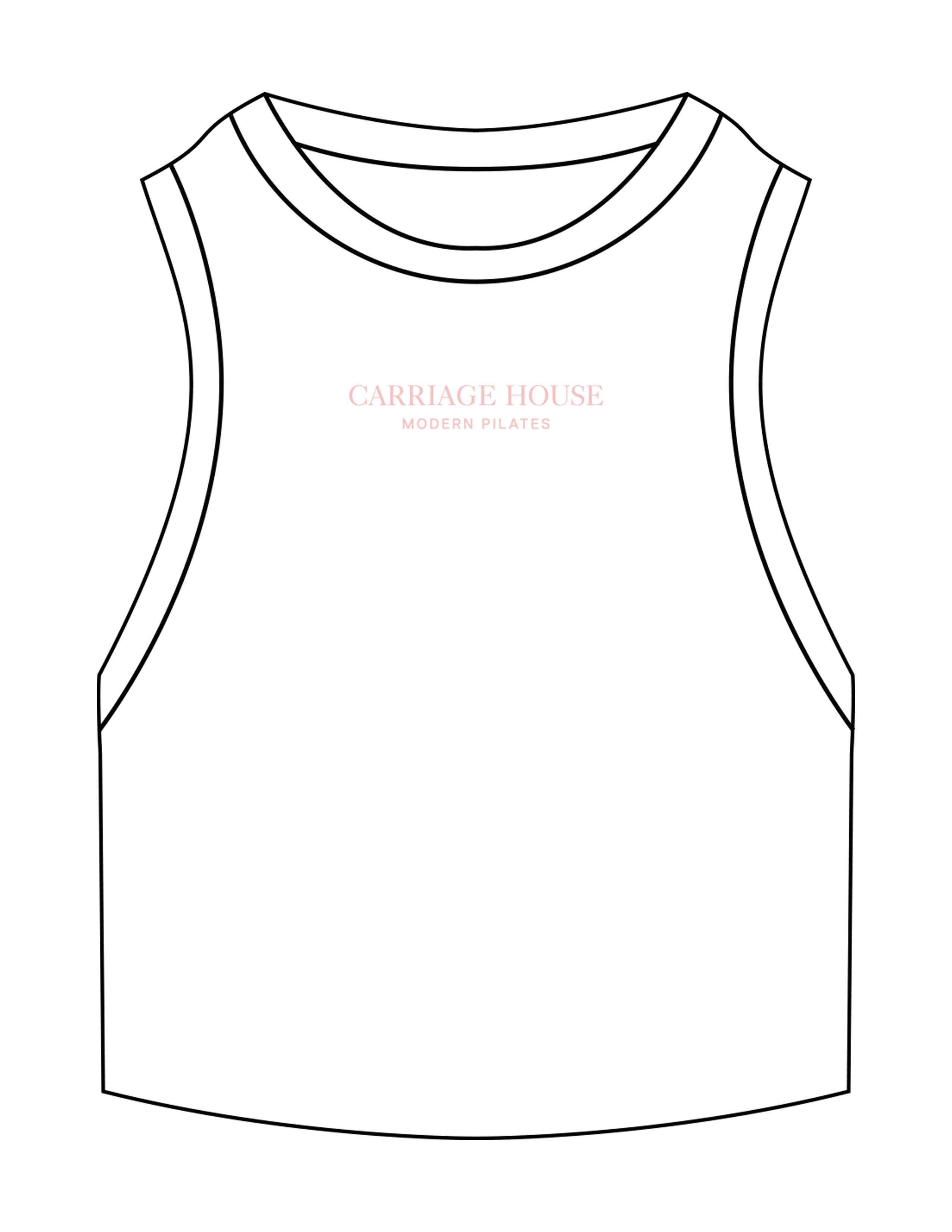 The Ribbed Crop Tank - White - Carriage House - Center Chest Stacked - Embroidered - Baby Pink