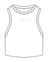 The Ribbed Crop Tank - White - Carriage House - Center Chest Stacked - Embroidered - Baby Pink