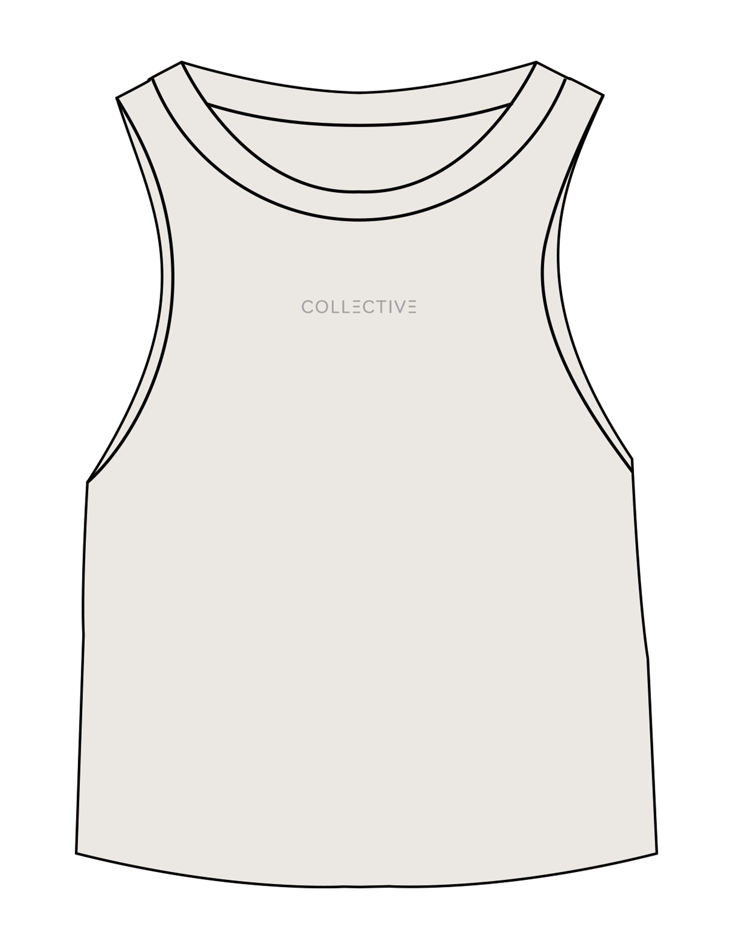The Micro Rib Racer Crop - Natural - Collective Studios - Center Chest - Printed - Light Grey