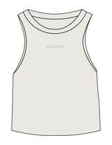 The Micro Rib Racer Crop - Natural - Collective Studios - Center Chest - Printed - Light Grey