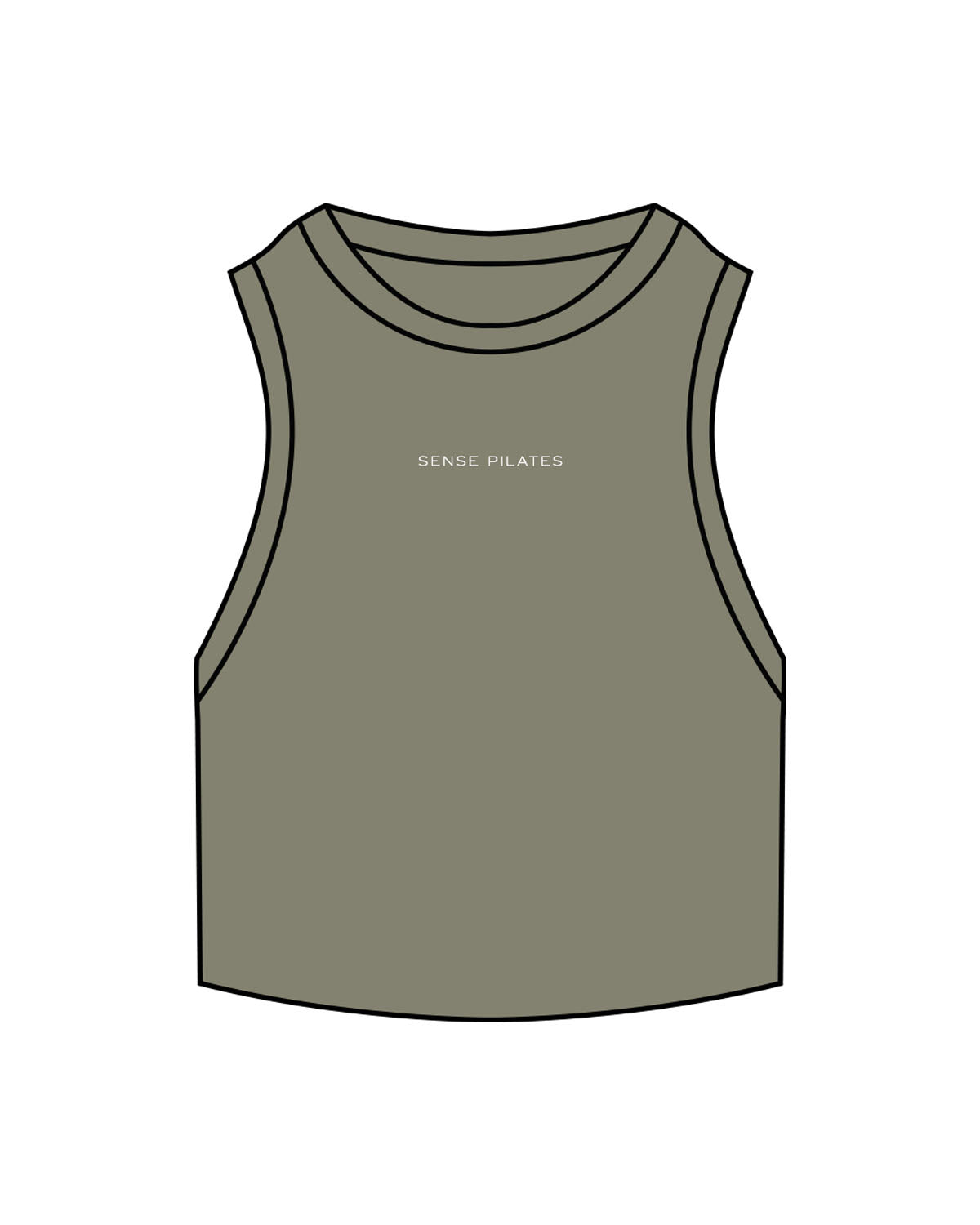 The Ribbed Crop Tank - Eucalyptus - Sense Pilates - Center Chest Name Logo - Embroidered - White