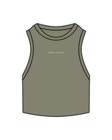 The Ribbed Crop Tank - Eucalyptus - Sense Pilates - Center Chest Name Logo - Embroidered - White