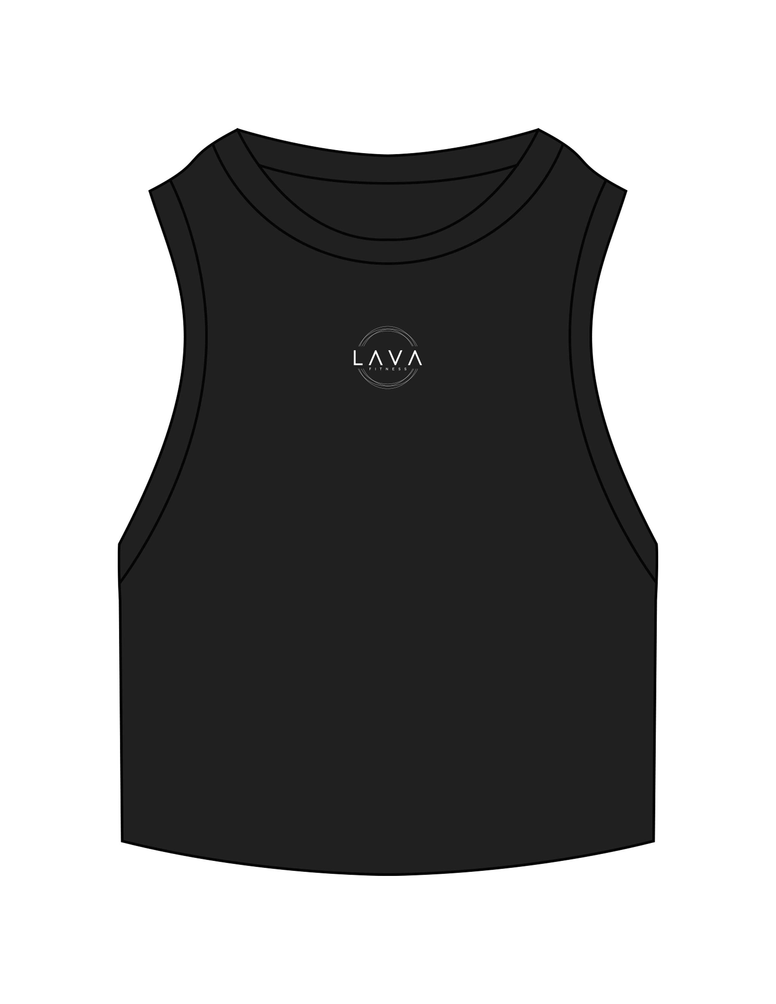 The Ribbed Crop Tank - Black - Lava - Center Chest - EMB - White