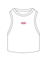 The Ribbed Crop Tank - White - Studio Physique - Center Chest - Embroidered - Pink