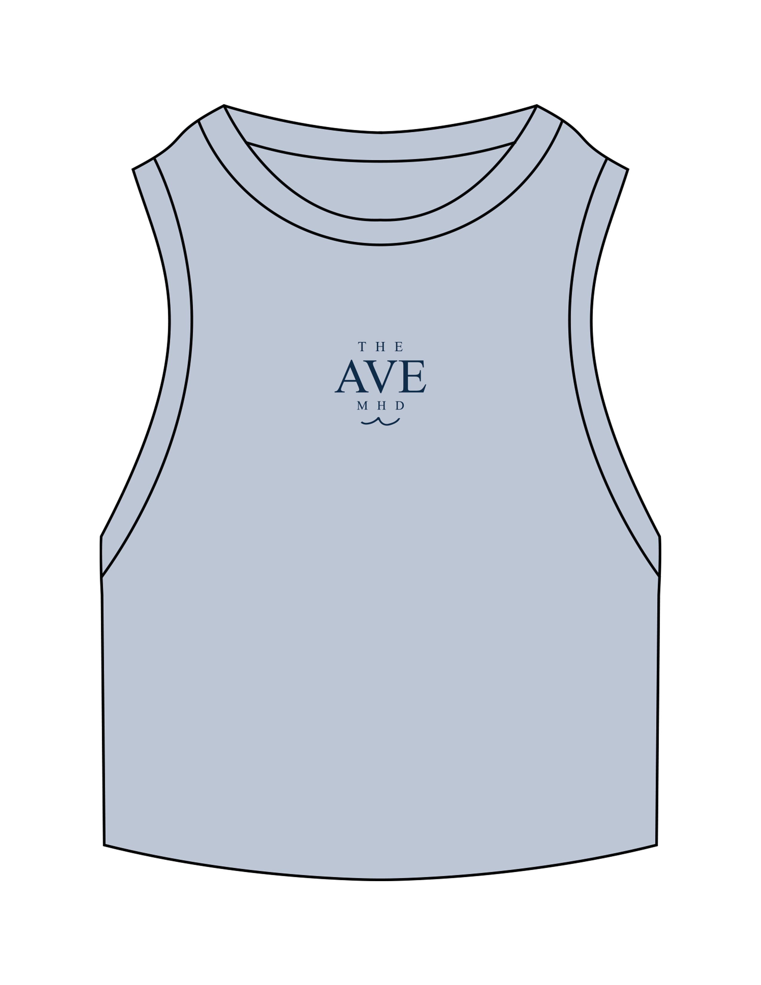 The Ribbed Crop Tank - Powder - The Ave Studio - Center Chest Stacked - Embroidered - Navy