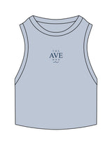 The Ribbed Crop Tank - Powder - The Ave Studio - Center Chest Stacked - Embroidered - Navy