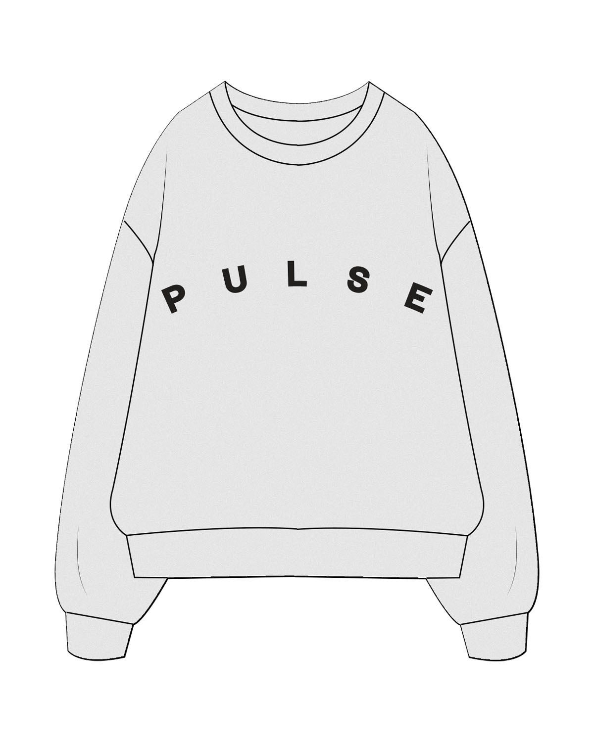 The Mens Crewneck - White Heather - Pulse Lagree Fitness - Center Chest Arched - Printed - Black