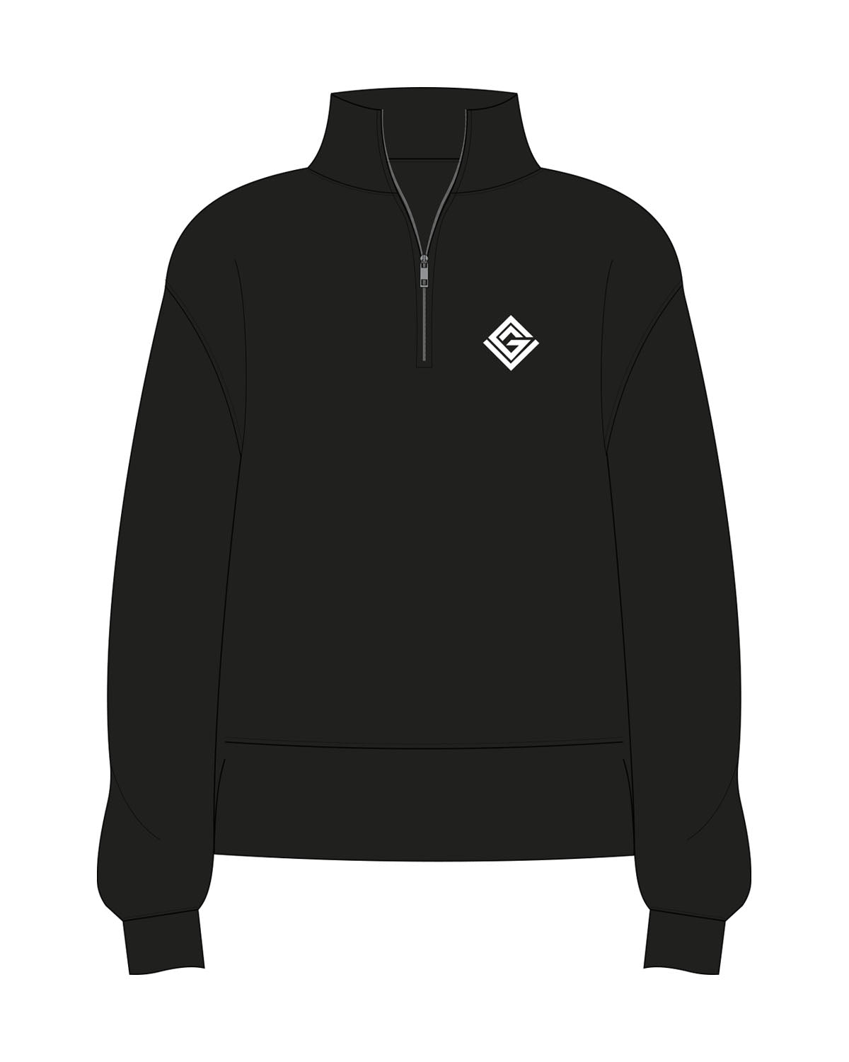 The Womens 1/4 Zip - Black - Game Changer - Left Chest - Printed - White
