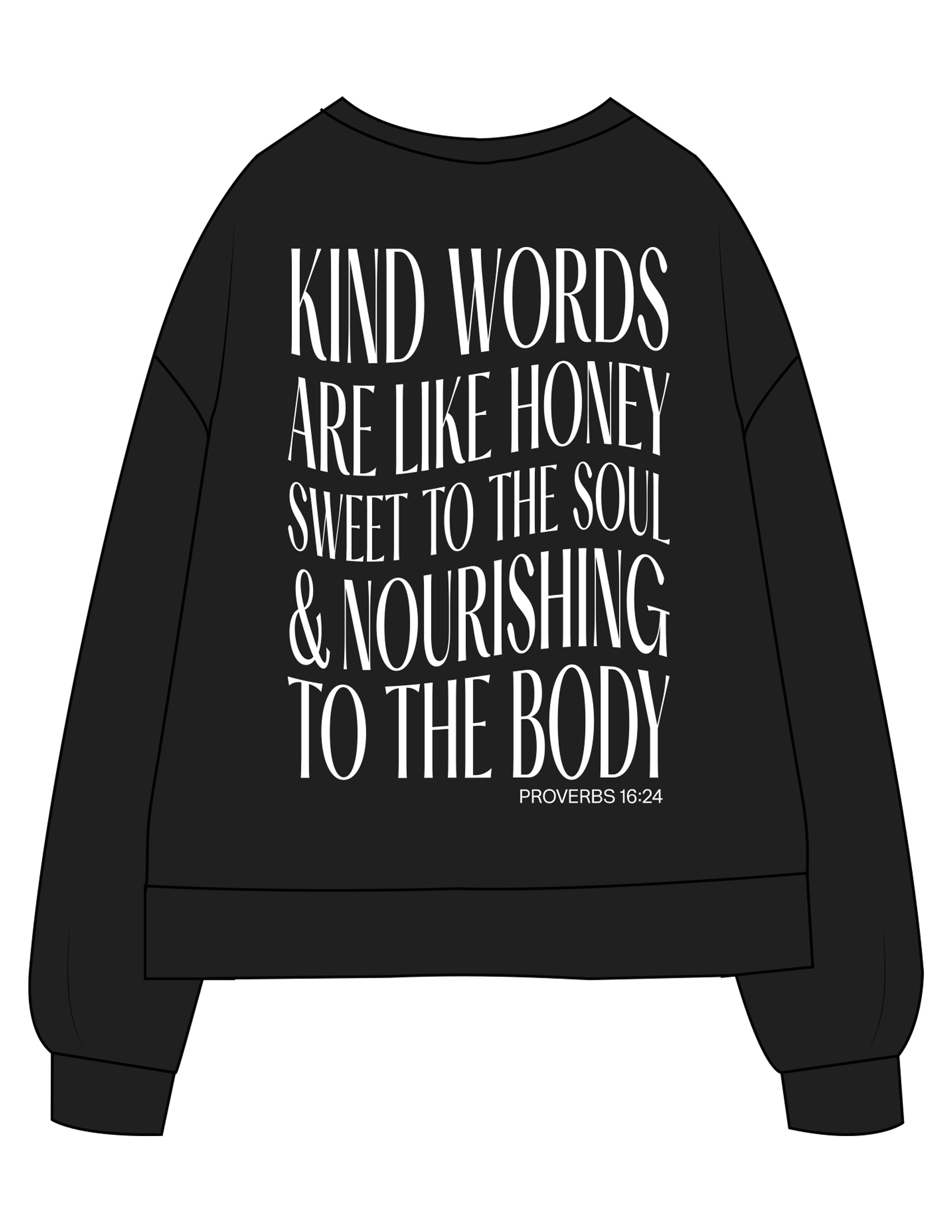 The Recycled Unisex Crewneck - Black - Honey Hive NB - Center Chest Hexagon & Back Stacked - Printed - White