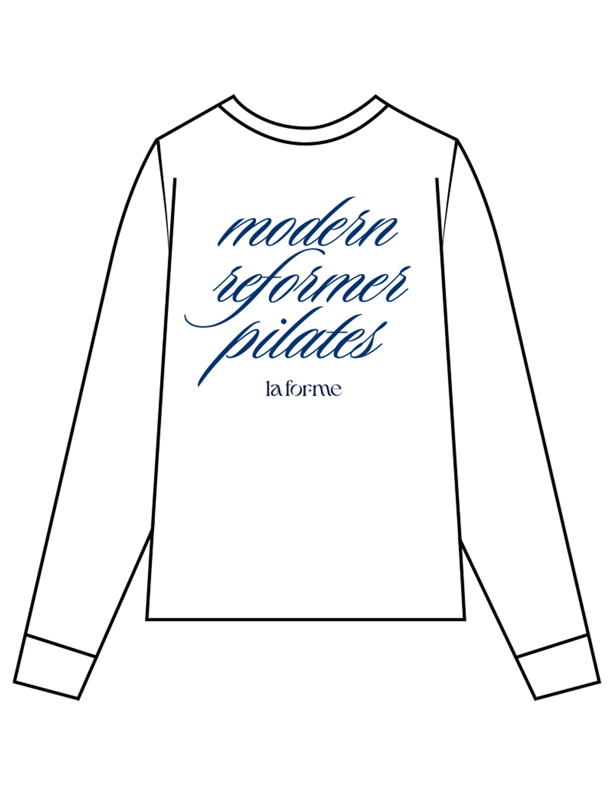 The Womens Oversized Long Sleeve - White - LA FORME PILATES - Right Sleeve & Back Stacked - Printed - Full Color