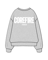 The Mens Crewneck - Heather - Corefire - Center Chest & "COACH" Back Center Stacked - White