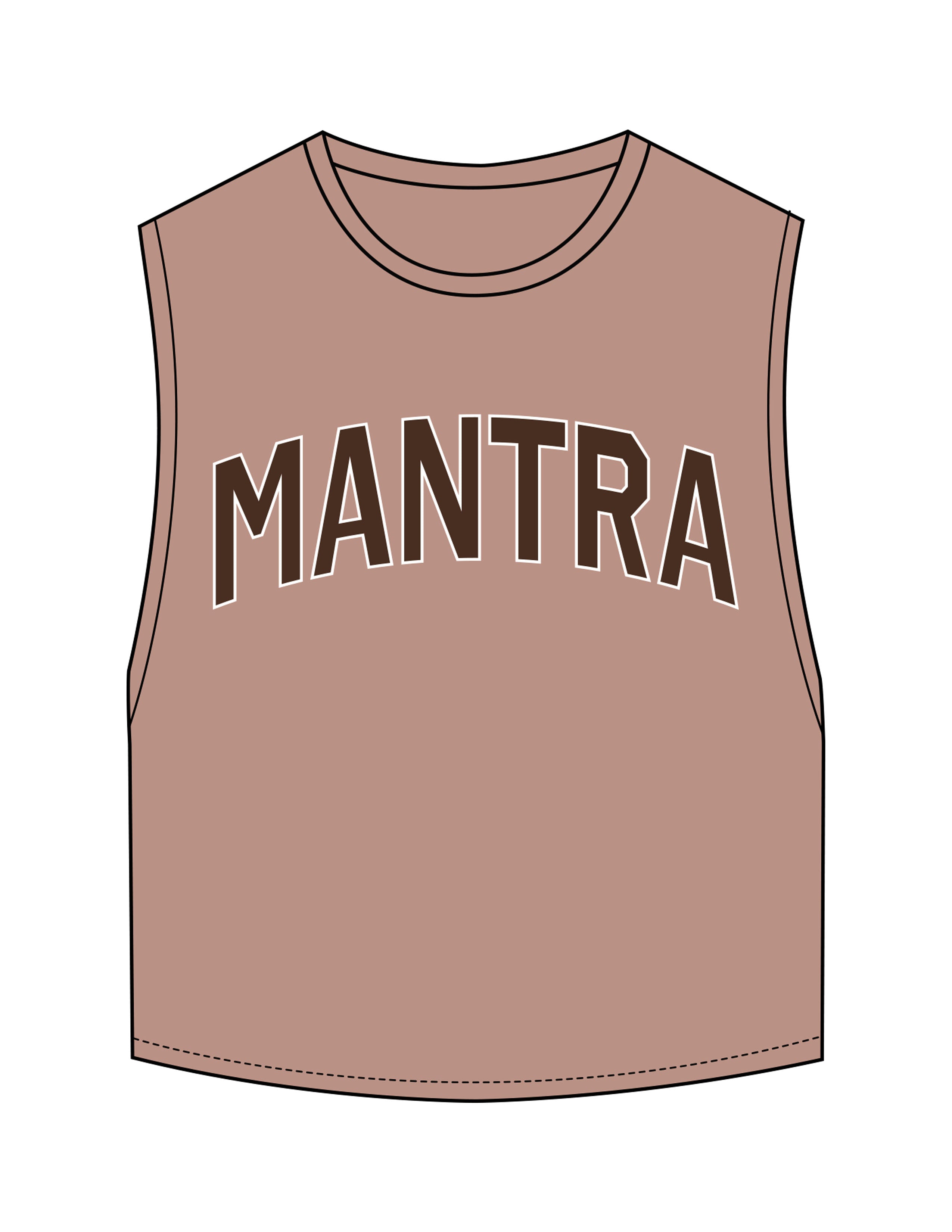 The Crop Muscle Tank - Clay - Mantra - Center Chest Arc - Printed - Full Color