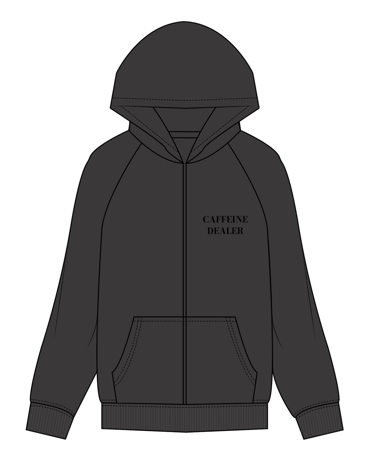 The Mens Zip Hoodie - Black - Bean Head - Left Chest Stacked - Embroidered - Black
