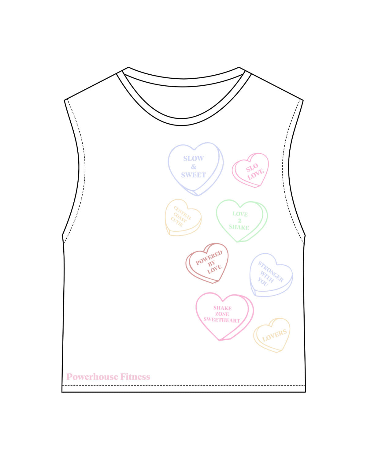 The Womens Classic Crop Tank - White - Powerhouse Fitness - Front Left Stacked & Front Bottom Right - Printed - Full Color