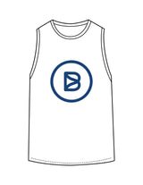 The Classic Full Length Tank - White  - Bond Fitness - Center Chest Round & Upper Back - Printed - Blue