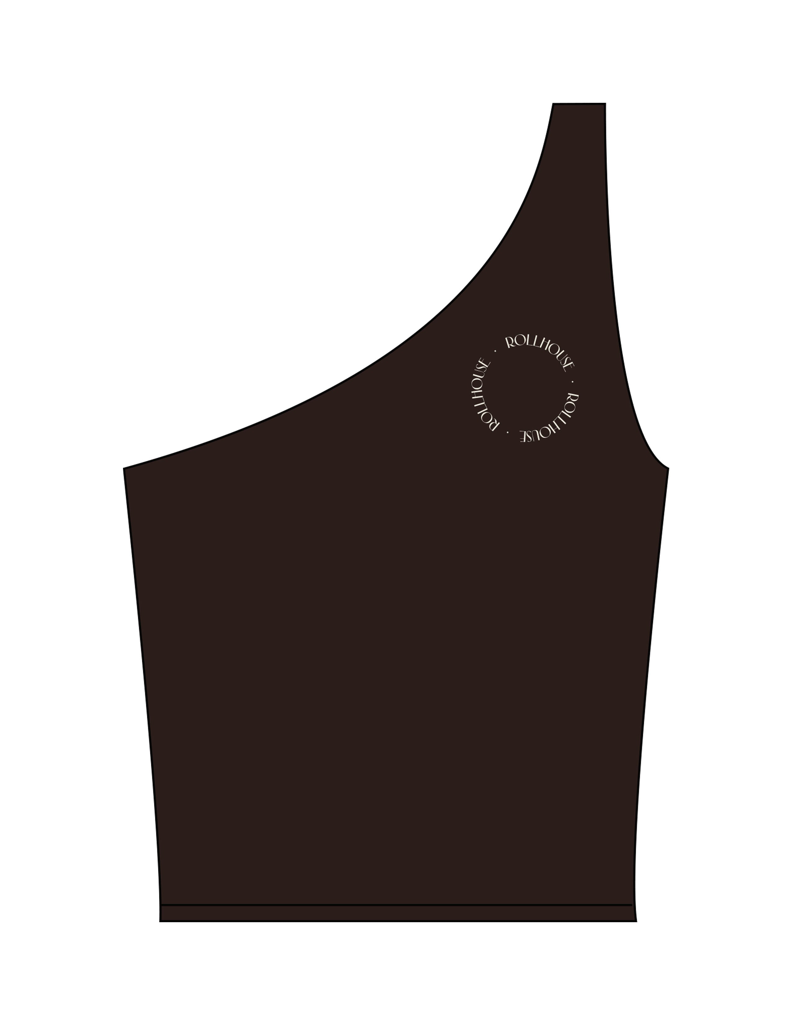 The One Shoulder Tank - Brown - ROLLHOUSE. - Left Chest Encircle - Printed - White