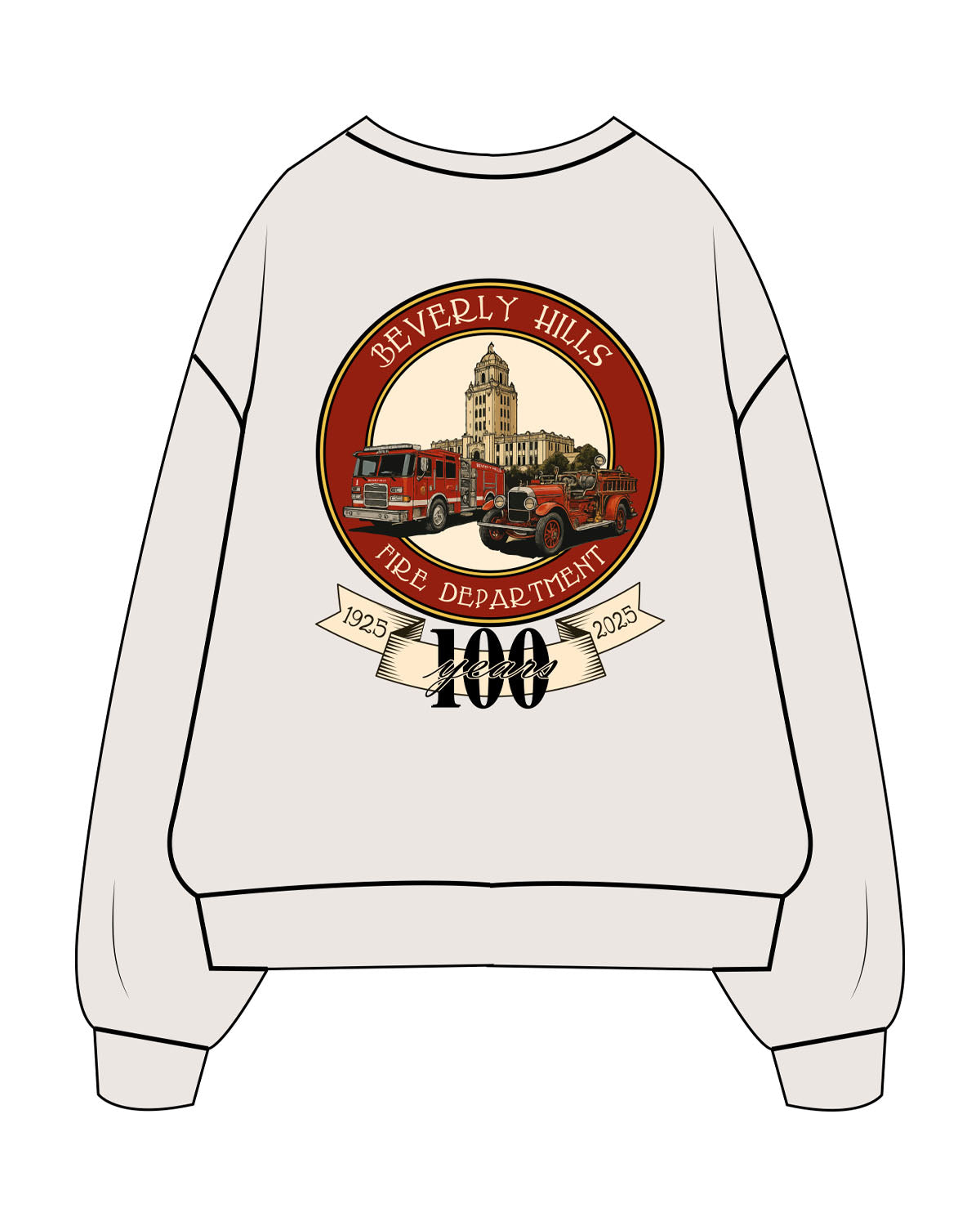 The Mens Crewneck - Bone - Beverly Hills - Left Chest & Back Image - Printed - Full Color