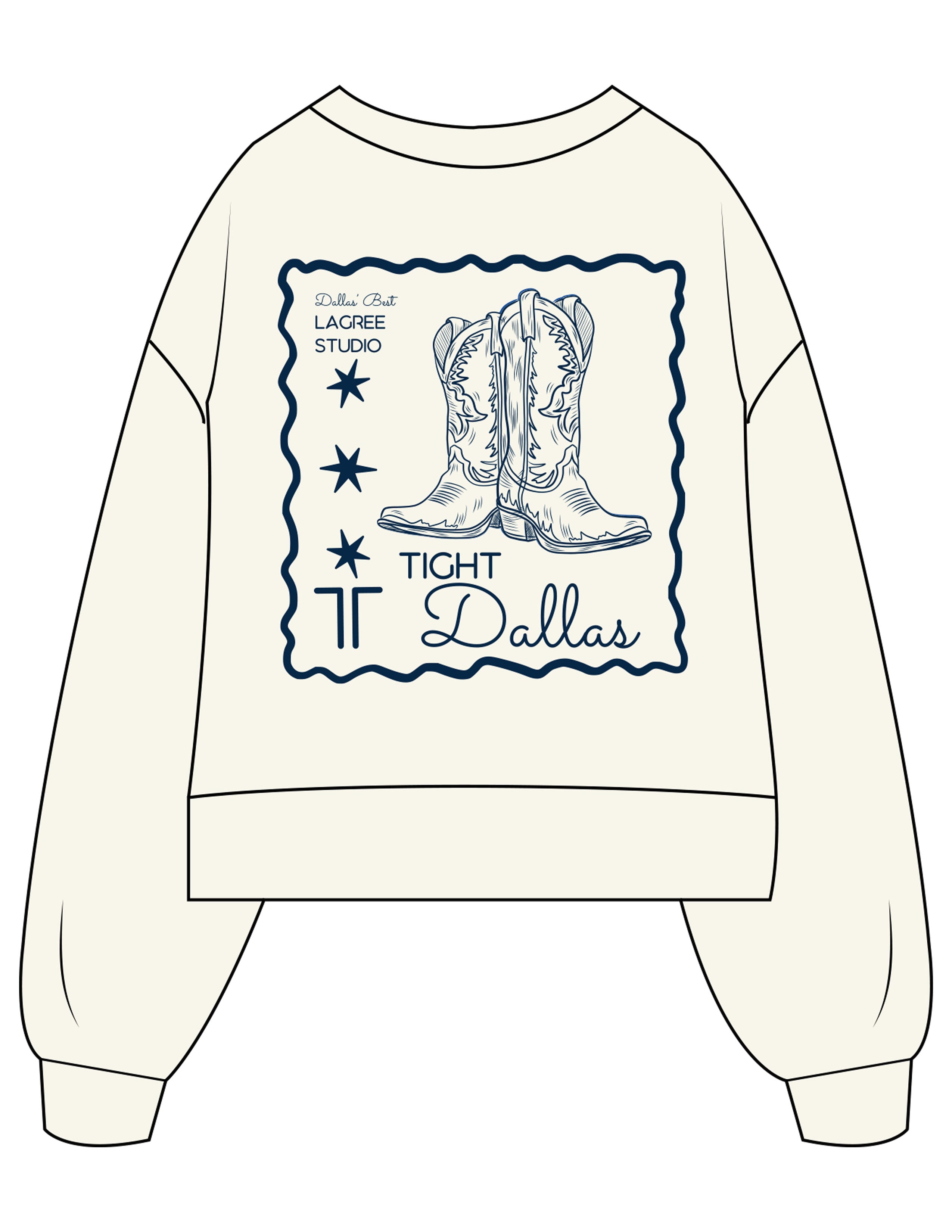 The Womens Heavyweight Crop - Off White - Tight Dallas - Center Chest & Center Back - Printed - Navy
