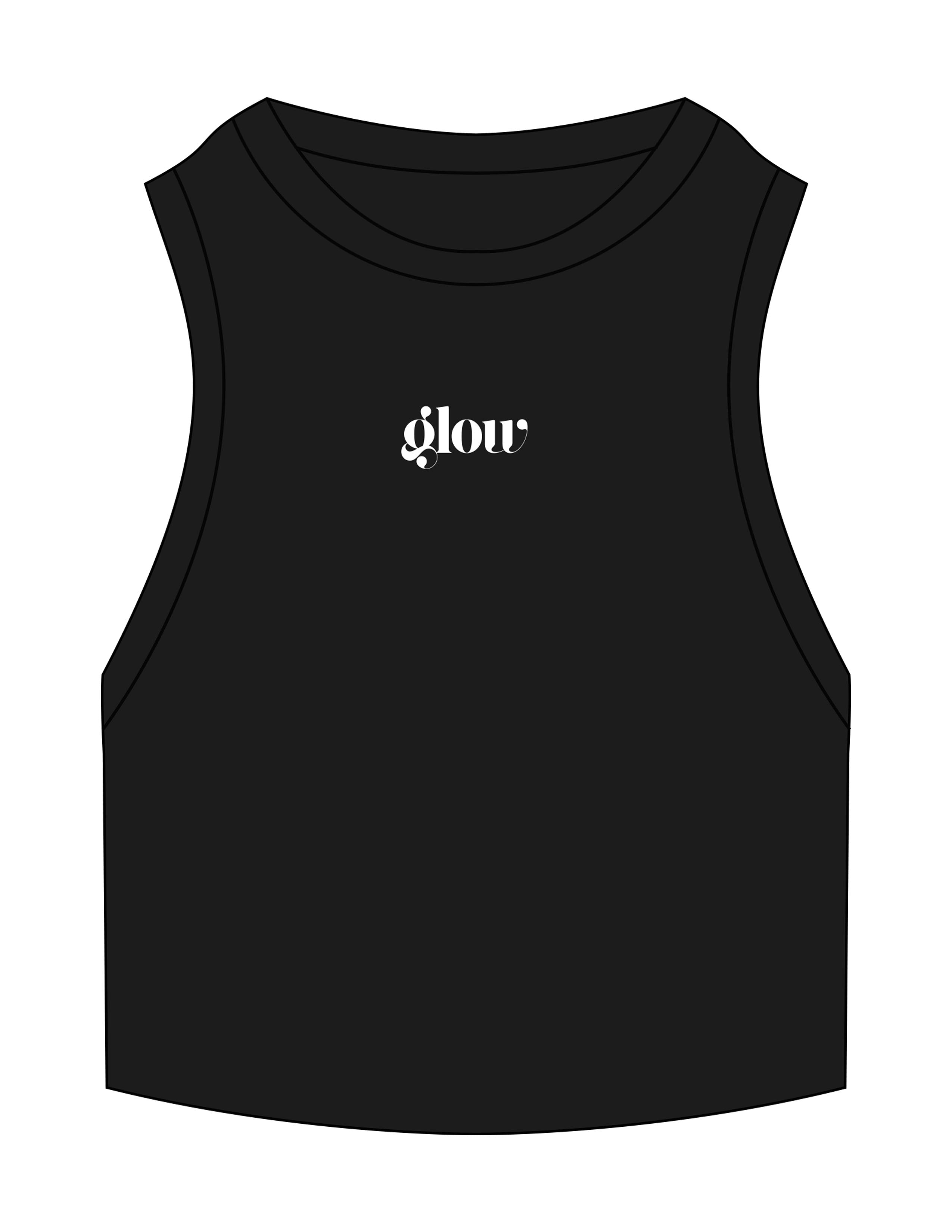 The Ribbed Crop Tank - Black - GLOWHAUS - Center Chest - Embroidered - White