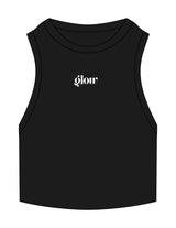 The Ribbed Crop Tank - Black - GLOWHAUS - Center Chest - Embroidered - White