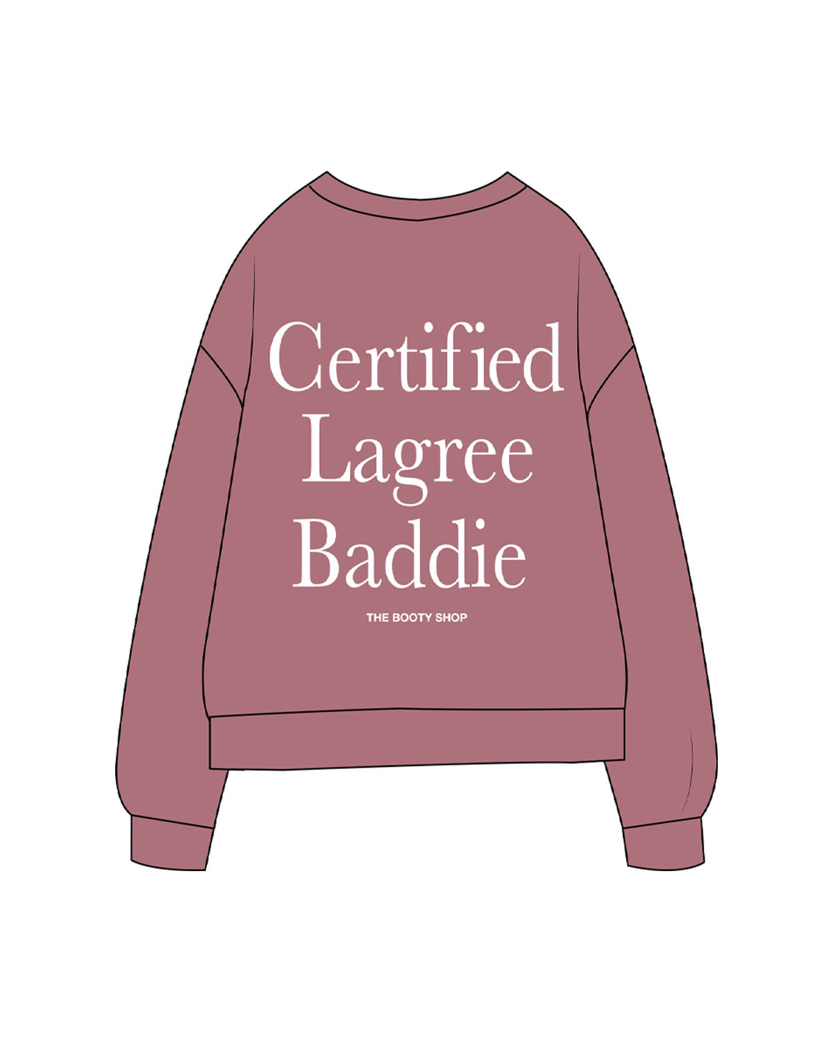 The Midweight Unisex Crewneck - Washed Maroon - The Booty Shop - Left Chest & Center Back Stacked "BADDIE" - Printed - White