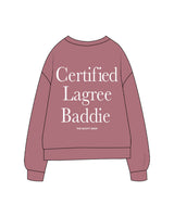 The Midweight Unisex Crewneck - Washed Maroon - The Booty Shop - Left Chest & Center Back Stacked "BADDIE" - Printed - White
