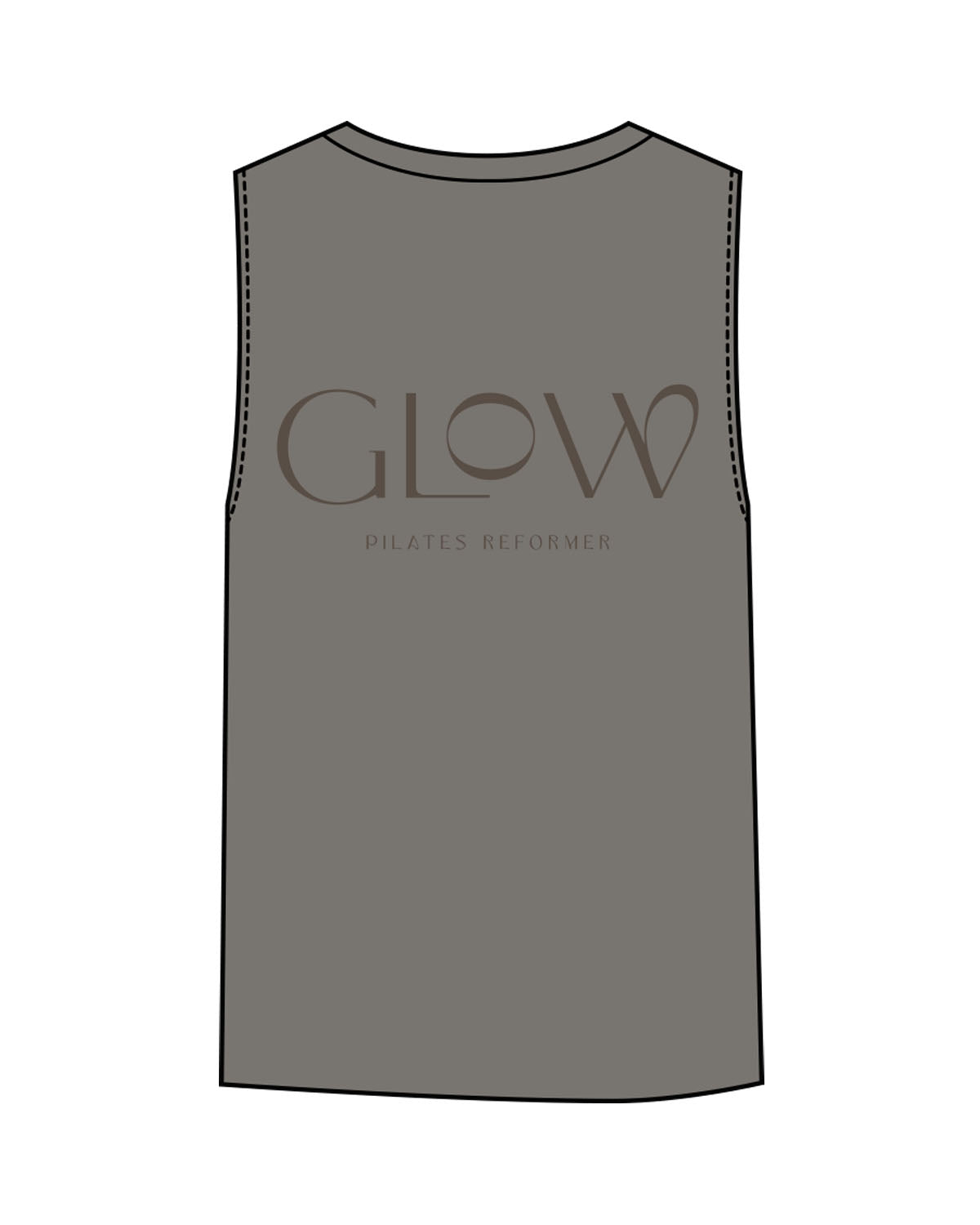 The Womens Heavyweight Tank - Washed Gray - GlowPilates - Left Chest & Back Stacked - Printed - Tone on Tone