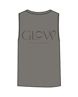 The Womens Heavyweight Tank - Washed Gray - GlowPilates - Left Chest & Back Stacked - Printed - Tone on Tone
