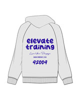 The Mens Hoodie - White Heather - Elevate - Front Arc & Back Stacked "92009" - Printed - Blue