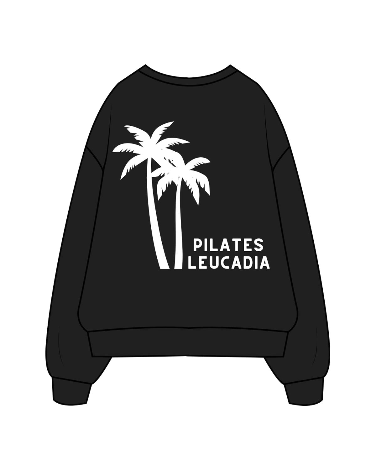 The Womens Heavyweight Crewneck - Black - Pilates Leucadia - Center Chest & Back Stacked - White