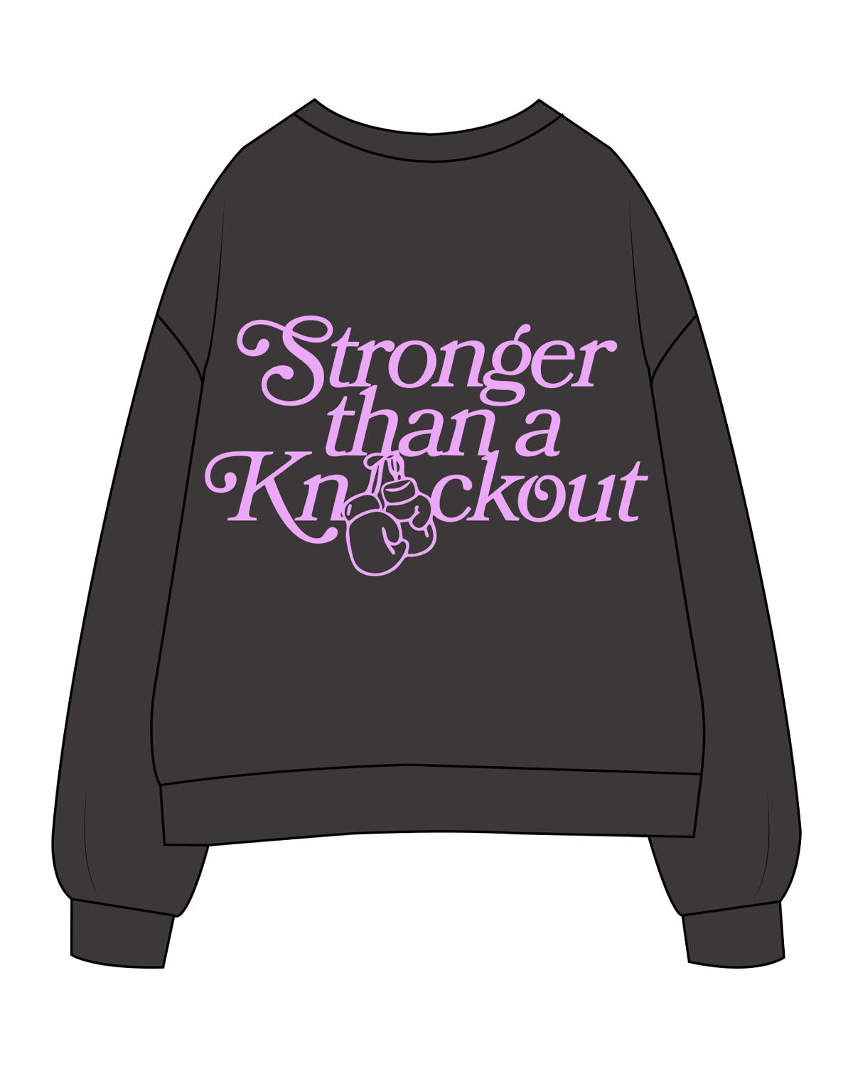 The Womens Crewneck - Washed Black - Chemo Club - Center Chest & Back Center Stacked - Printed - Neon Purple