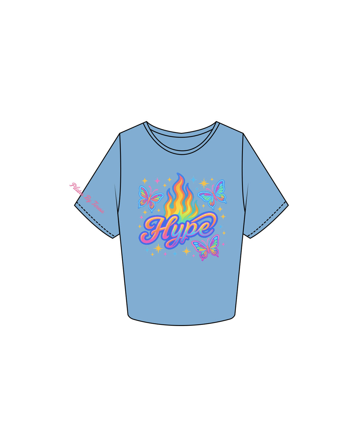 The Crop Tee - Carolina - Pilates Baddie - Center Chest & Right Sleeve - Printed - Full Color
