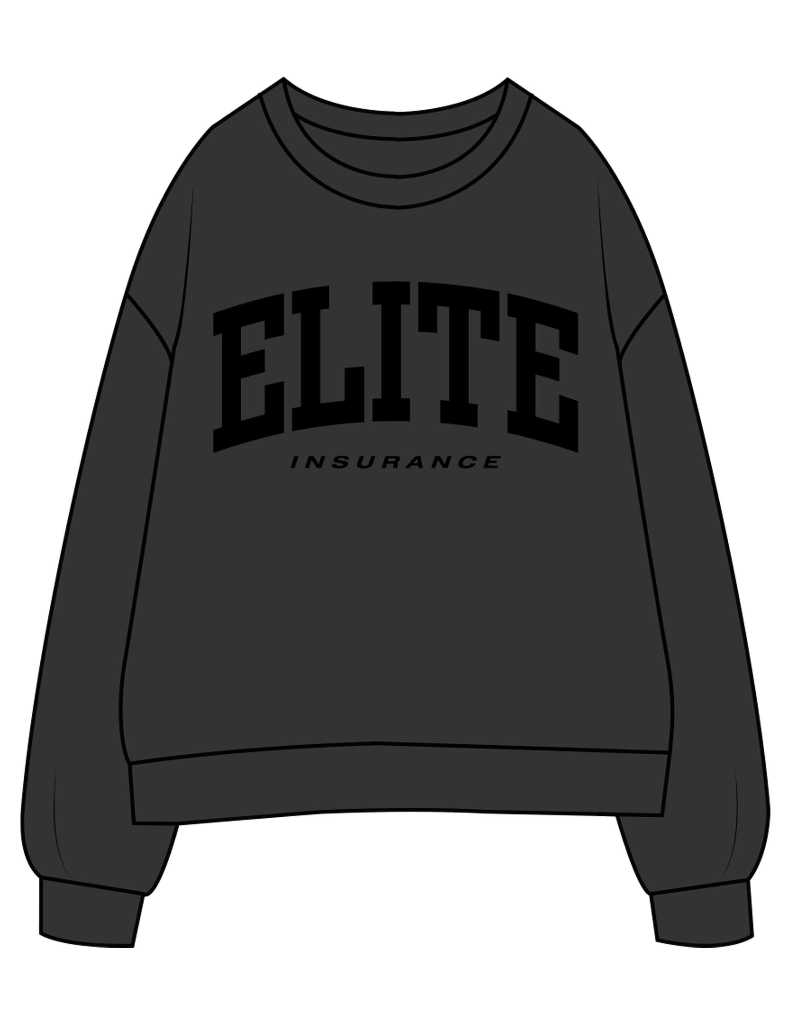 The Womens Crewneck - Washed Black - Elite Insurance - Center Chest Stacked - Printed - Black