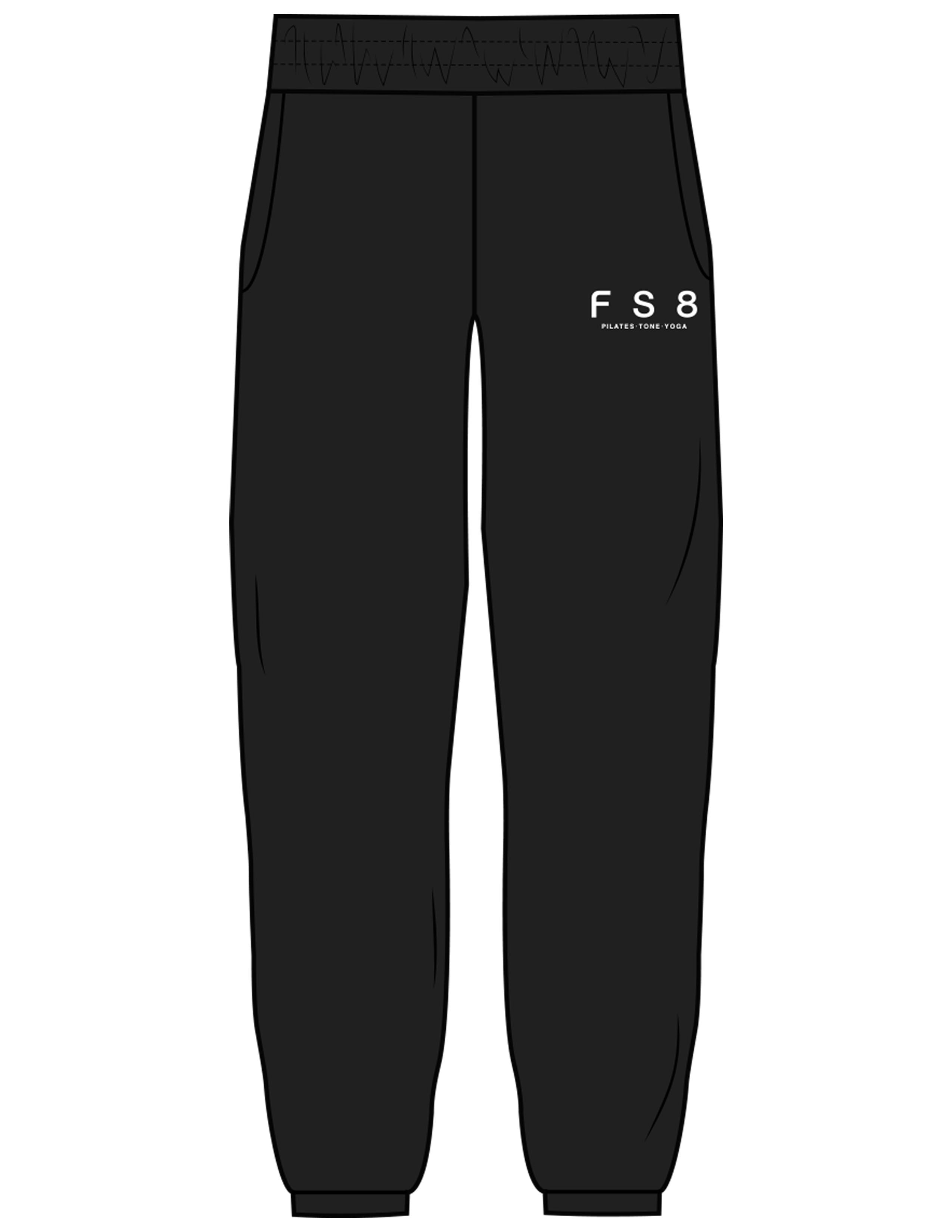 The Womens Sweatpants - Black - FS8 Studios - Left Leg Stacked - Embroidered - White