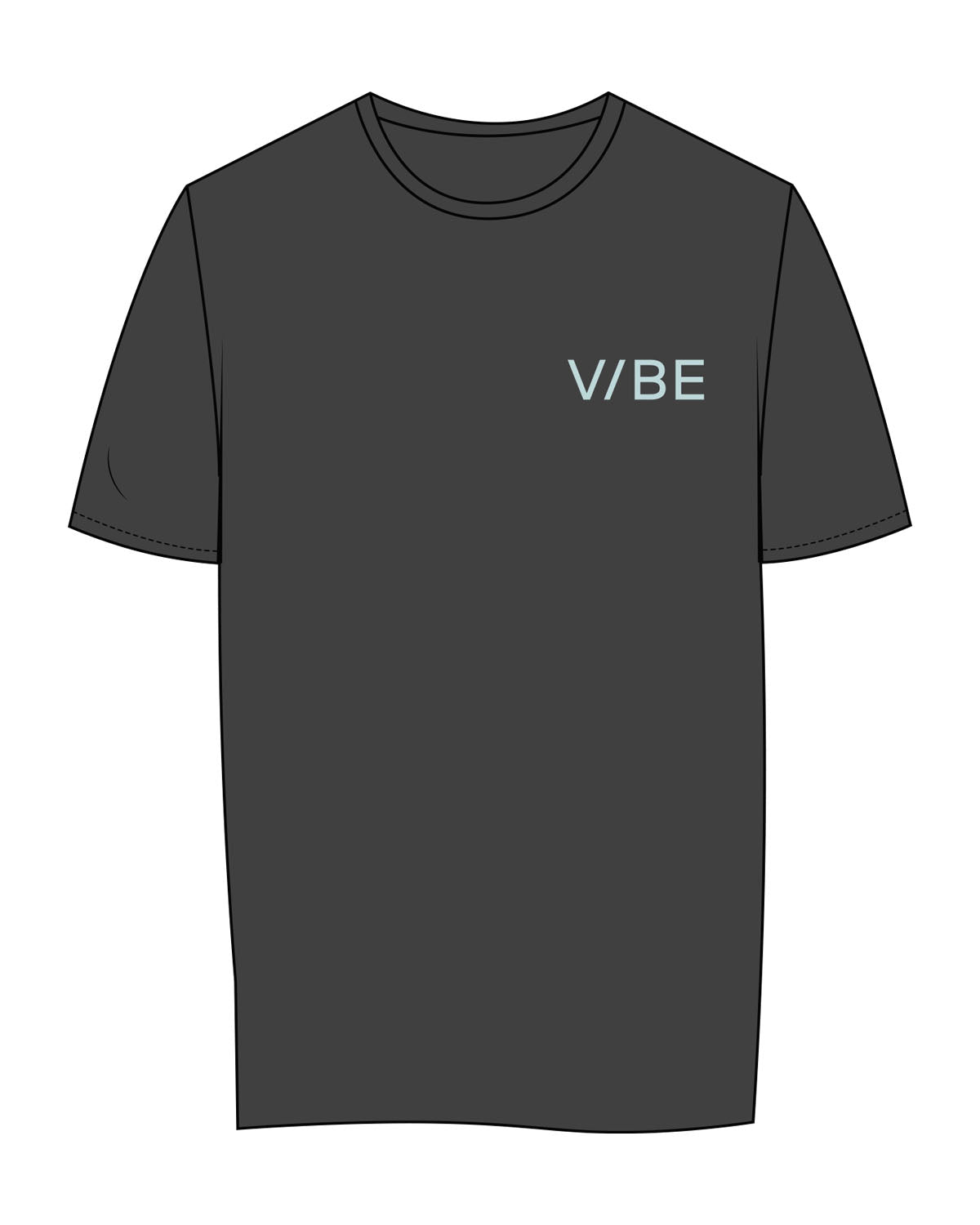 The Mens Tee - Charcoal - The Vibe - Left Chest - Printed - Light Blue