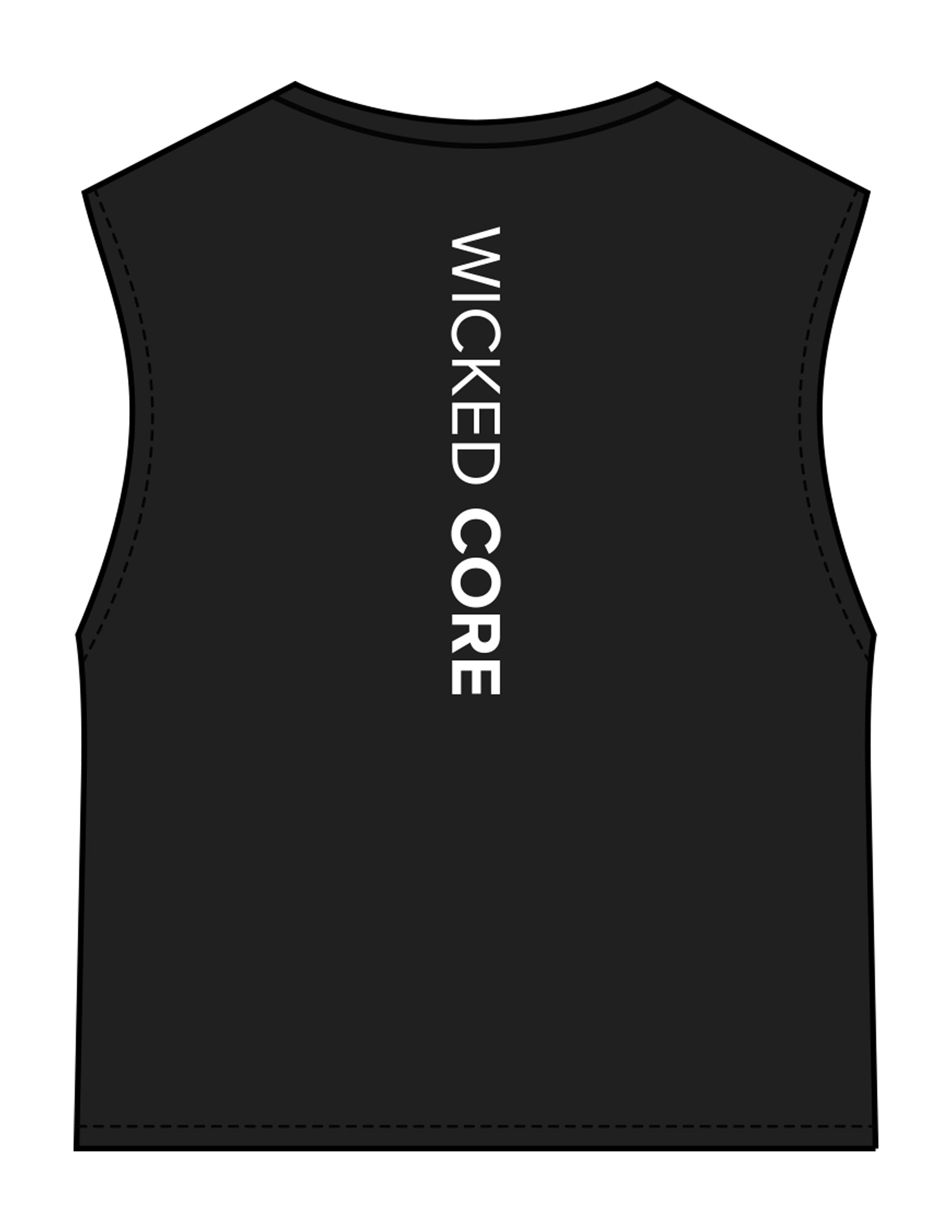 The Womens Classic Crop Tank - Black - Wicked Core - Front Stacked & Back Spine - Printed - Full Color