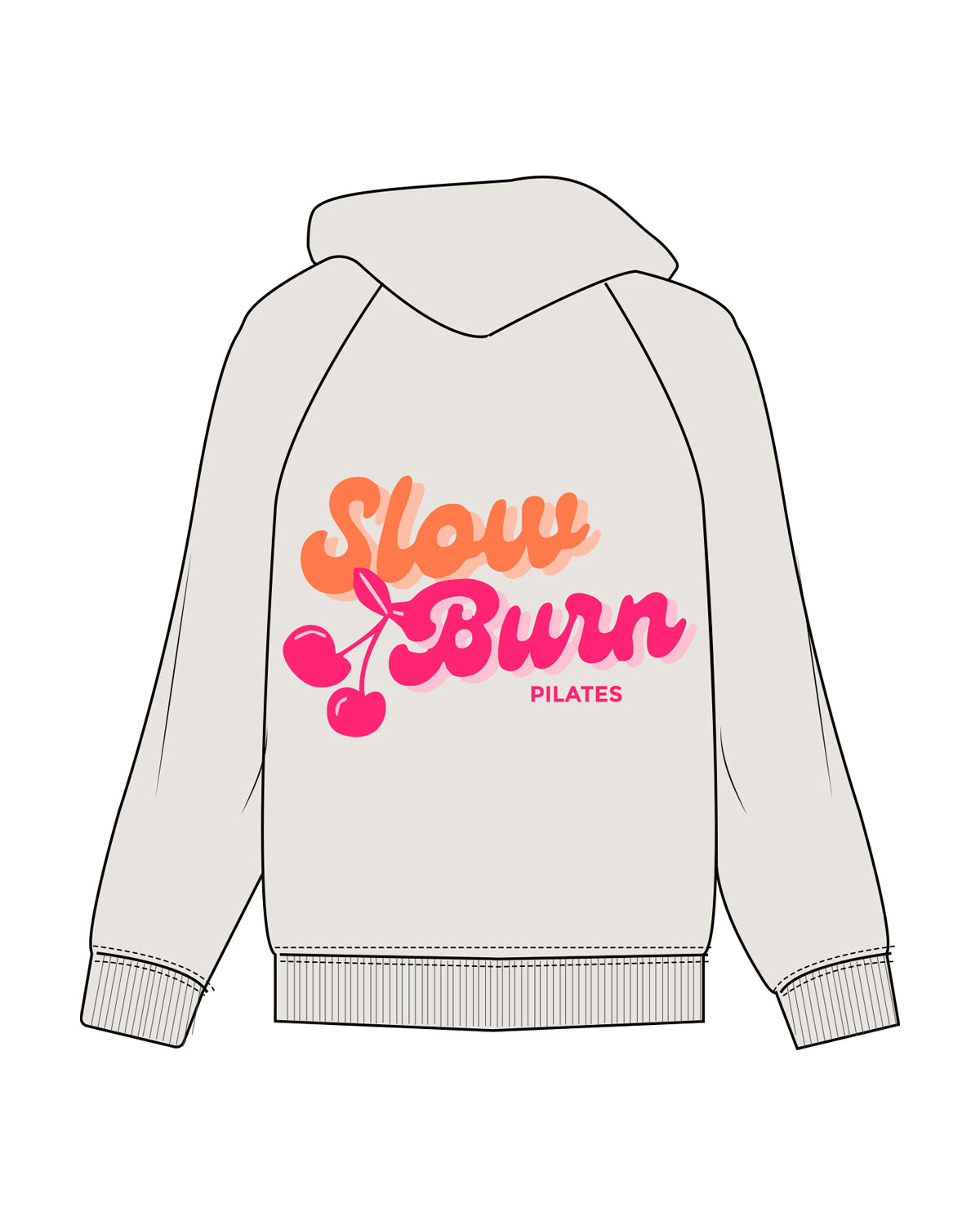 The Womens Hoodie - Washed Bone - Slow Burn - Left Chest Cherry & Center Back Cherry Stacked - Printed - Full Color