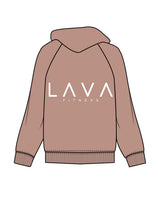 The Womens Hoodie - Clay - Lava - Left Chest Stacked & Back Center Stacked - White