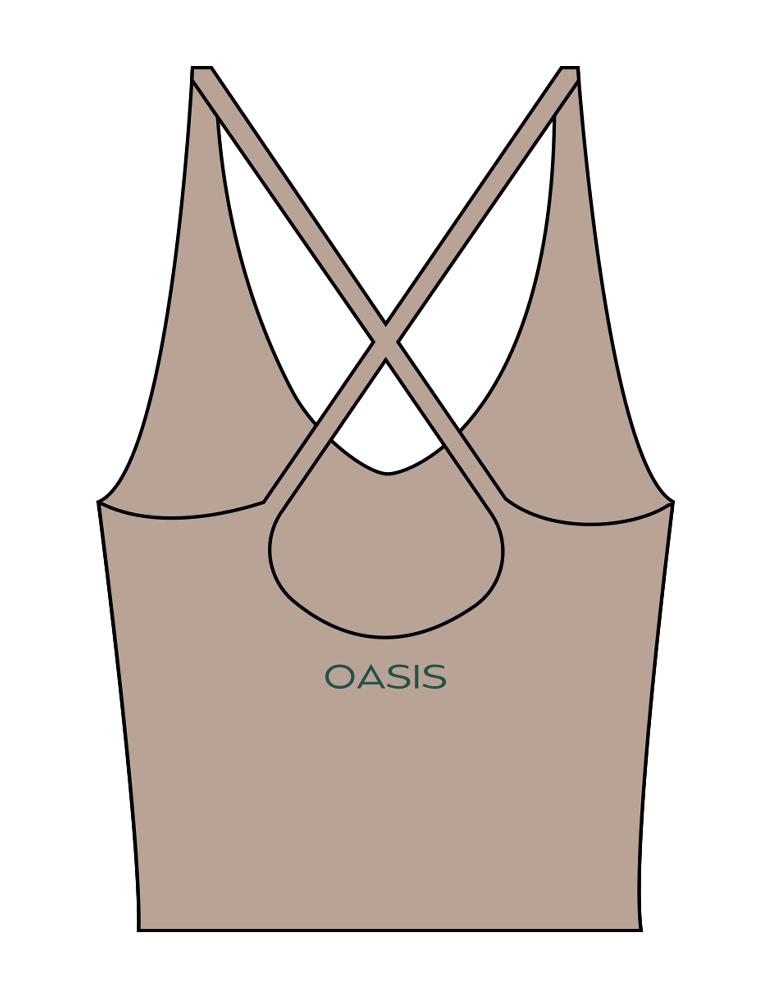 The Sporty Strappy Tank - Light Brown - OCWC - Center Back "OASIS" - Printed - Green