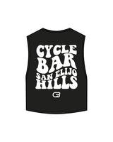 The Crop Muscle Tank - Black - Cyclebar - Left Chest & Back Stacked - Printed - White