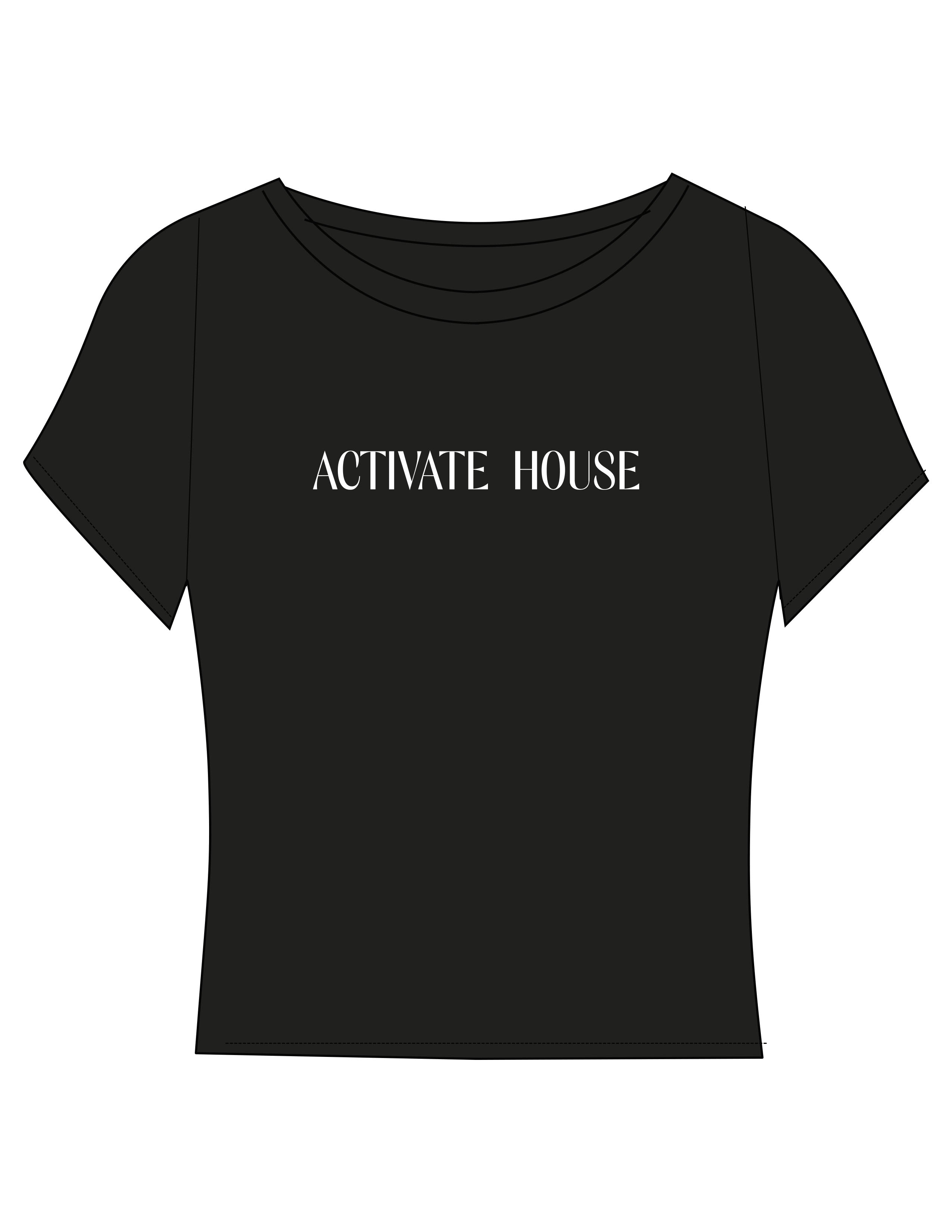 The Sporty Crop Short Sleeve - Black - Activate House - Center Chest - Printed - White