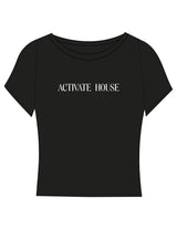 The Sporty Crop Short Sleeve - Black - Activate House - Center Chest - Printed - White