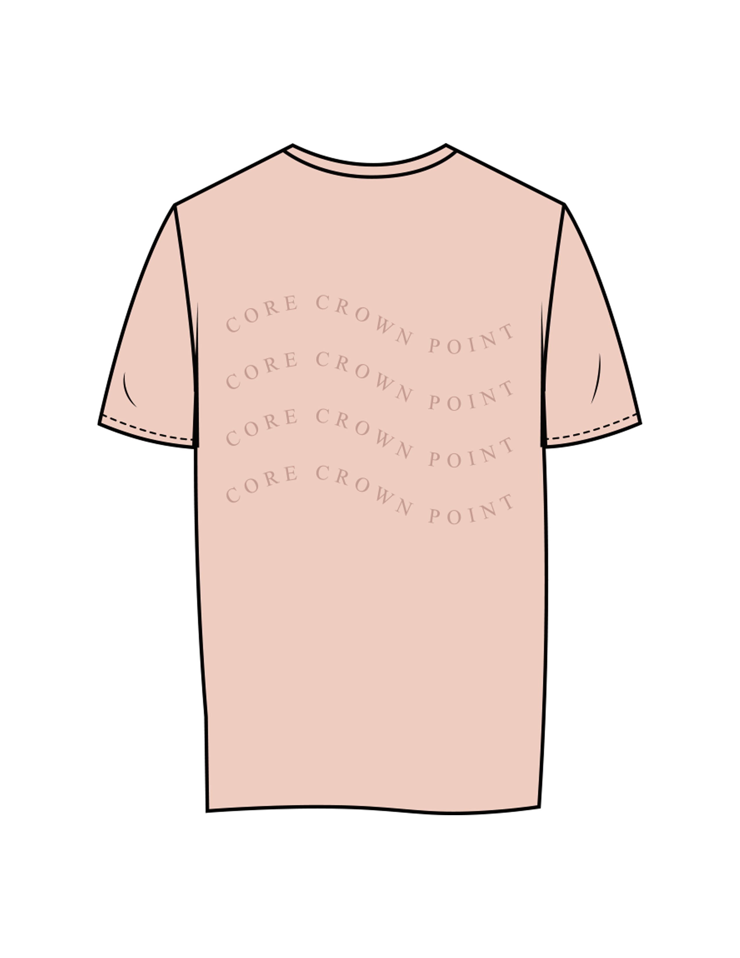 The Womens Tee - Pale Pink - Core Crown Point - Left Chest & Back Wavy Stacked - Printed - Tone on Tone
