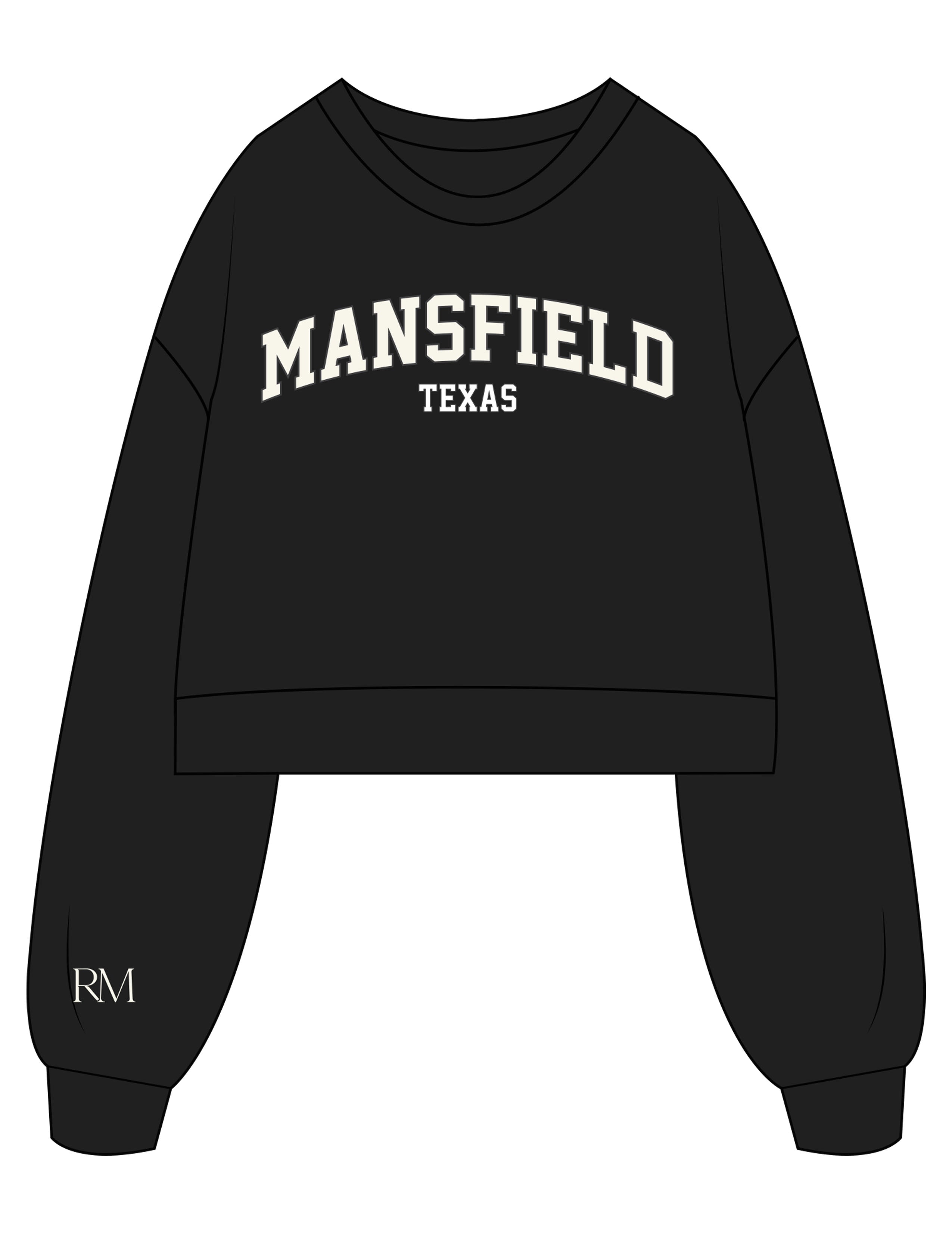 The Womens Crop Crewneck - Black - Refined Movement - Center Chest Stacked & Right Sleeve - Printed - Full Color