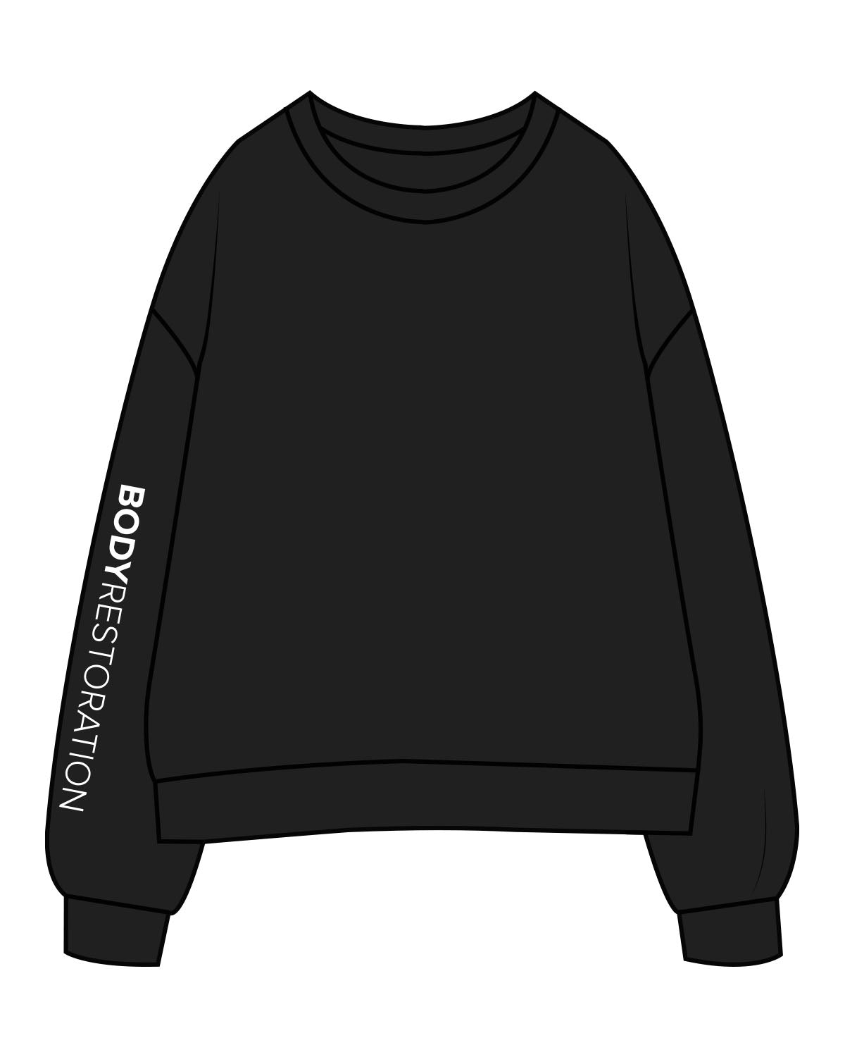 The Womens Crewneck - Black - Body Restoration - Right Sleeve - White