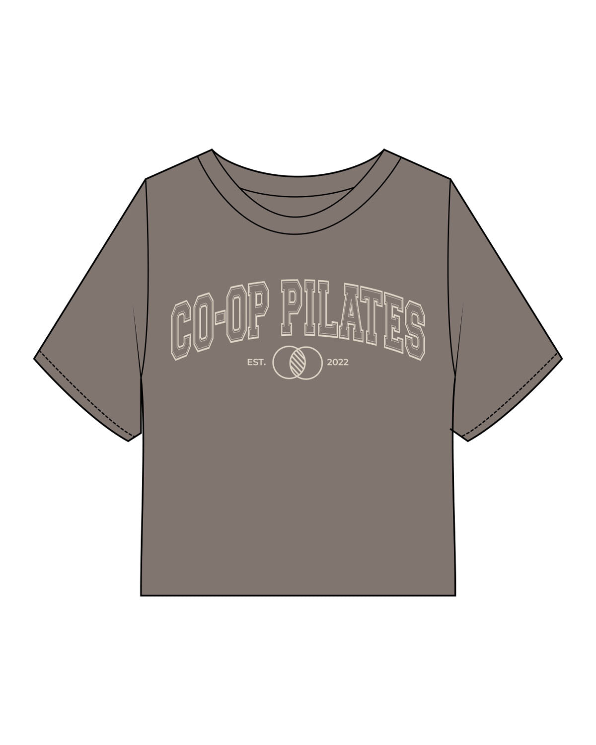 The Heavyweight Crop Tee - Washed Gray - Co-Op Pilates - Center Chest est- Printed - Off White