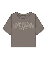 The Heavyweight Crop Tee - Washed Gray - Co-Op Pilates - Center Chest est- Printed - Off White